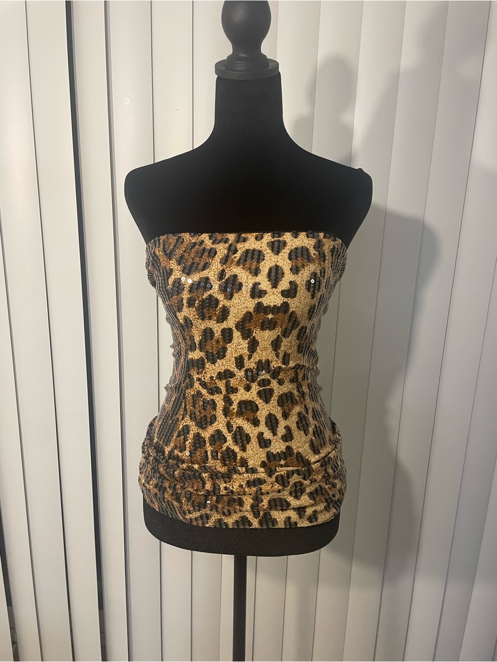 Strapless Leopard Print Sequin Tube Top - Brown